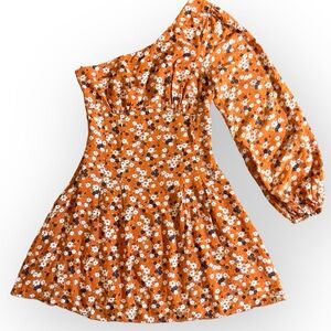 Free People Jules Orange Blue Floral One Shoulder Mini Dress Size 2